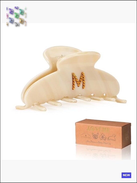 Monogram Hair Claw Clip Acetate Strong Grip Anti Static Rhinestone Initial Gift main image 4